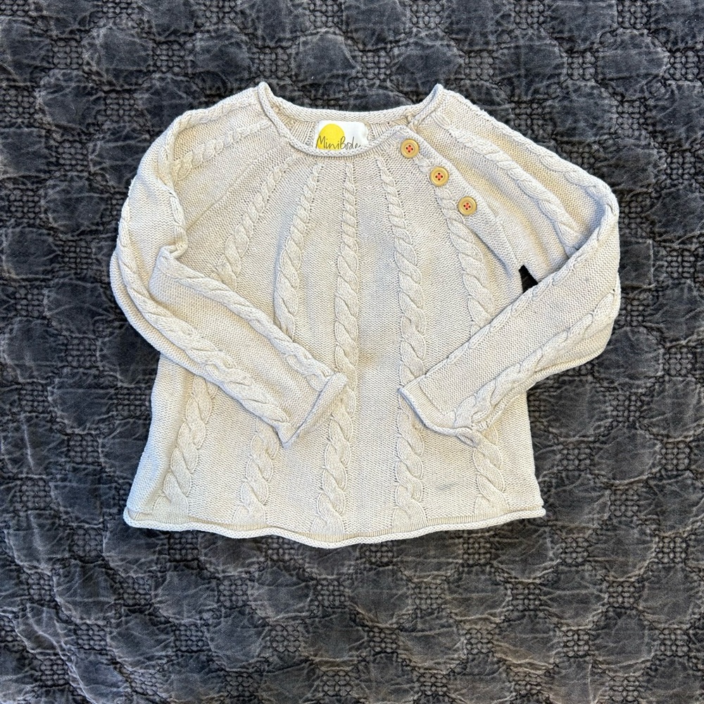 Mini Boden Girls Cream Cable Sweater with Button Detail, 4-5Y